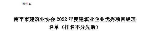 易順建工集團(tuán)有限公司多位員工榮獲南平市建筑業(yè)協(xié)會(huì)2022年度優(yōu)秀獎(jiǎng)項(xiàng)